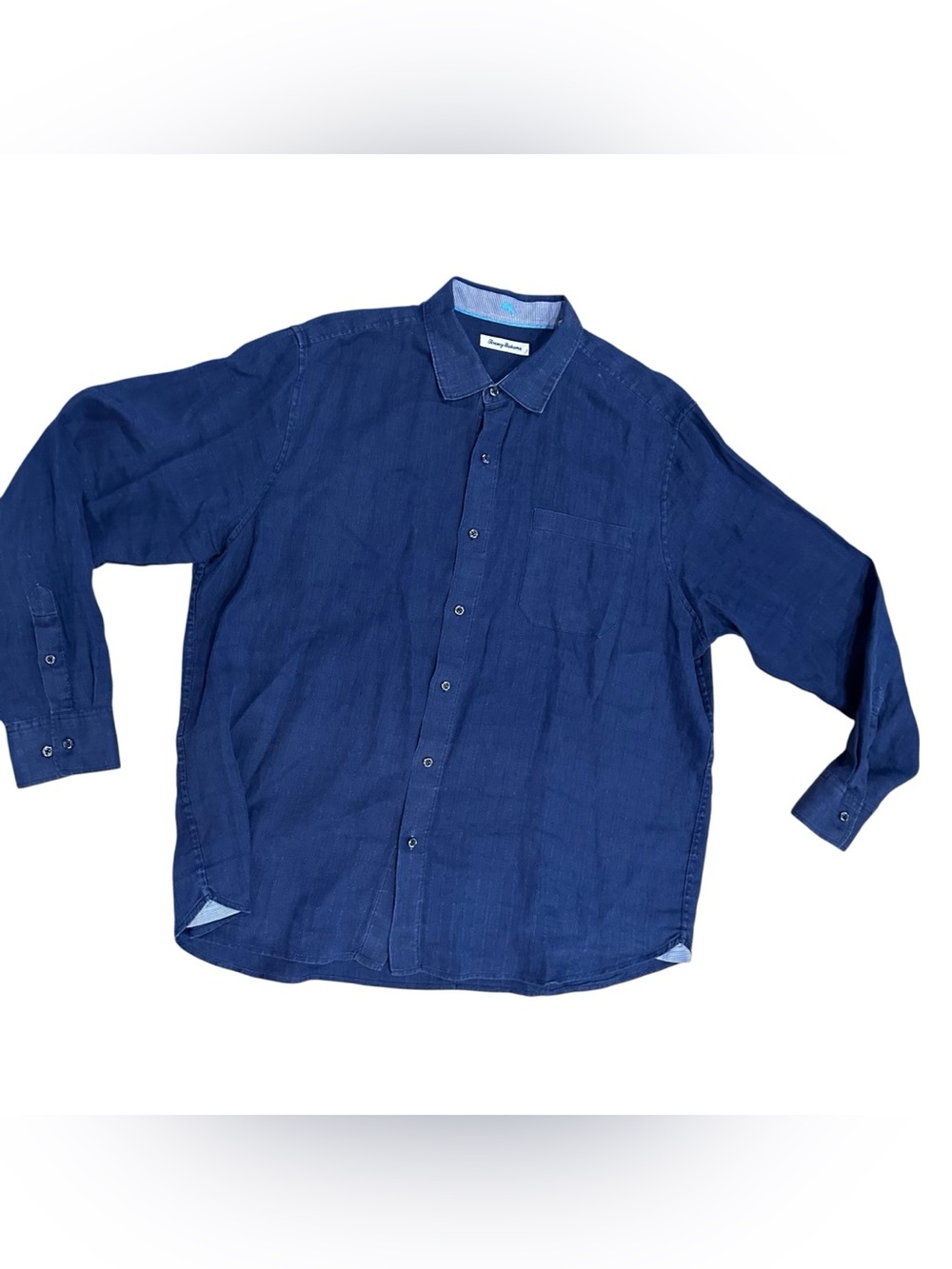 Men’s Tommy Bahama 100% Linen Button Up Down Shirt Blue Textured Size XL